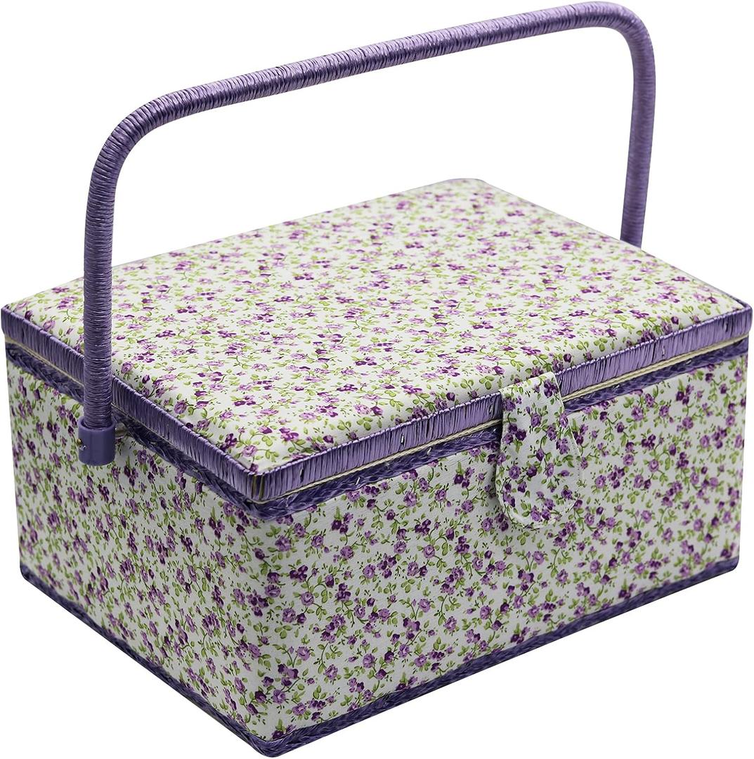 Medium Sewing Basket with Accessories, Sewing Storage Box with Supplies DIY Sewing Kits Christmas Gift for Beginner, Professional (purple)