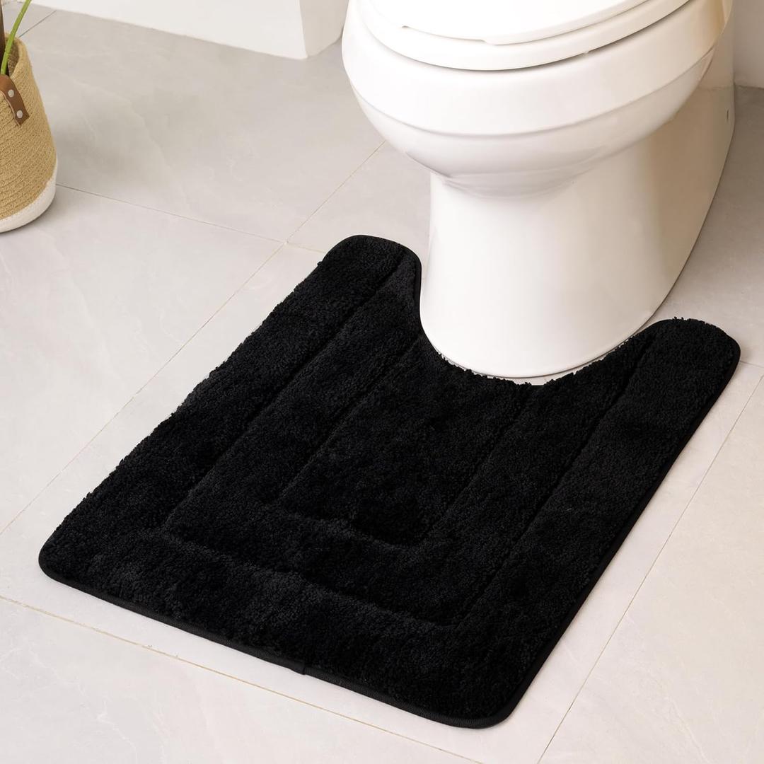 GRANNY SAYS Bathroom Toilet Rugs U Shaped, Bath Mats for Bath, Bathroom Rugs Non Slip Washable, Absorbent Microfiber Toilet Mat, Soft Plush Shaggy Bath Carpet, 20" x 24", Black