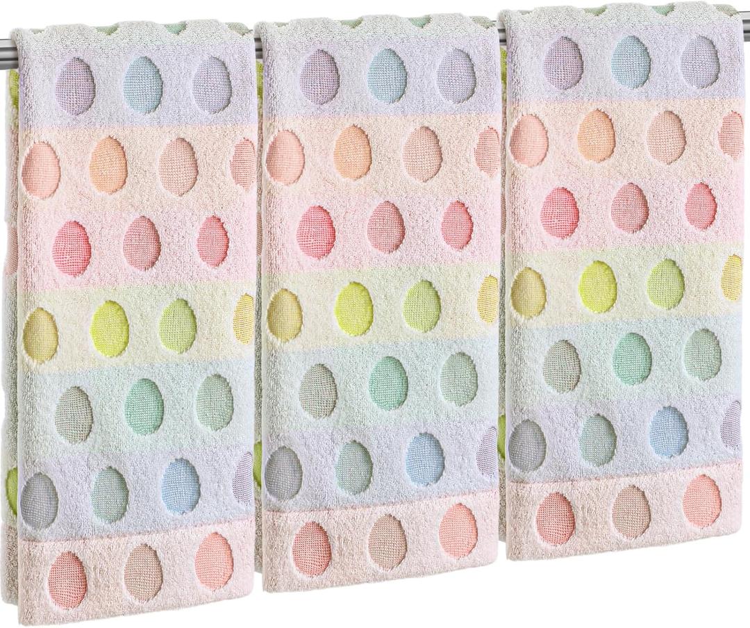 Hahafelt 3 Pcs Easter Hand Towels for Bathroom Easter Bunny Egg Rabbit Pattern 100% Cotton Absorbent Cute Spring Decorative Towels for Bathroom Kitchen Decor Gift, 13.4 x 30 Inch(Pastel,Egg)