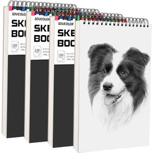 Soucolor Artist 9x12 Sketch Book Set, 4 Pack 100-Sheet Spiral Drawing Pads (68lb/100gsm) | Acid-Free Drawing Paper for Adults Art Supplies, Charcoal, Graphite, Pastel Pencils & Sticks (Black)