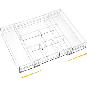 1 Pcs Acrylic Desk Drawer Organizer 2 Inch Height Expandable Drawer Organizer Trays with Adjustable Compartments Desk Accessories for Makeup Silverware Office Bathroom(Clear, Classic)