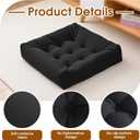 2Pcs Floor Pillows for Adults, 22 * 22 Inch Meditation Cushions, Large Square Sitting Cushion Living Room Memory Foam Pillow for Sitting (2, Black, 22x22x4 Inch)