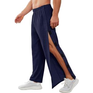 Deyeek Men's Tear Away Pants 2 Side Snap Open Bottom Sweatpants Loose Fit Casual Post Surgery Pants with Pockets (Large, Dark Blue)