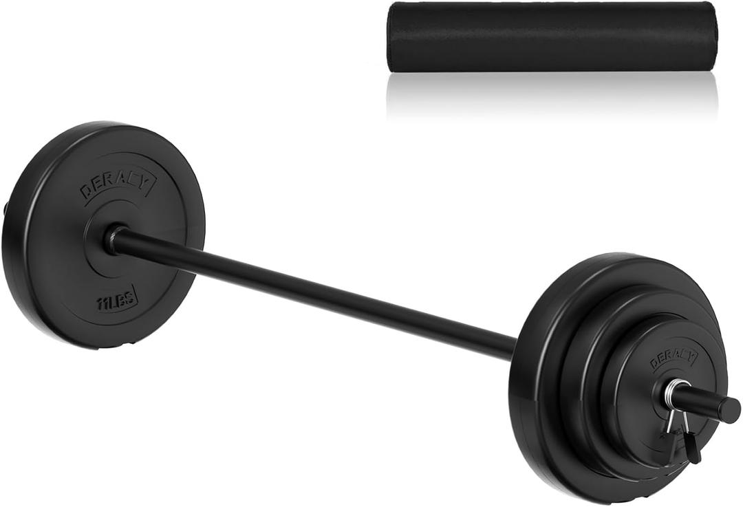 DERACY Barbell Weight Set, 2.75lbs Barbell Set Adjustable Olympic Weights, 6 Plates, 57.5 Inch Bar & Thick Foam Shoulder Pad, for Home Gym, Exercise, Lifting, Body Fitness, Workout to Build Muscle