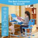 Real Relax Kids Desk and Chair Set, Children's Multifunctional School Tables with Tilt Desktop, LED Light, Metal Hook Blue, Onesize