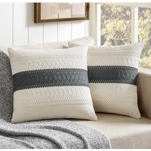 ZeeMart 2 Packs Cotton Boho Throw Pillow Covers 16x16 Inch Contrast/Charcoal, Soft Farmhouse Decorative Couch Pillow Cases Dark Grey Cushion Covers for Sofa Bed Living Room Home Decor