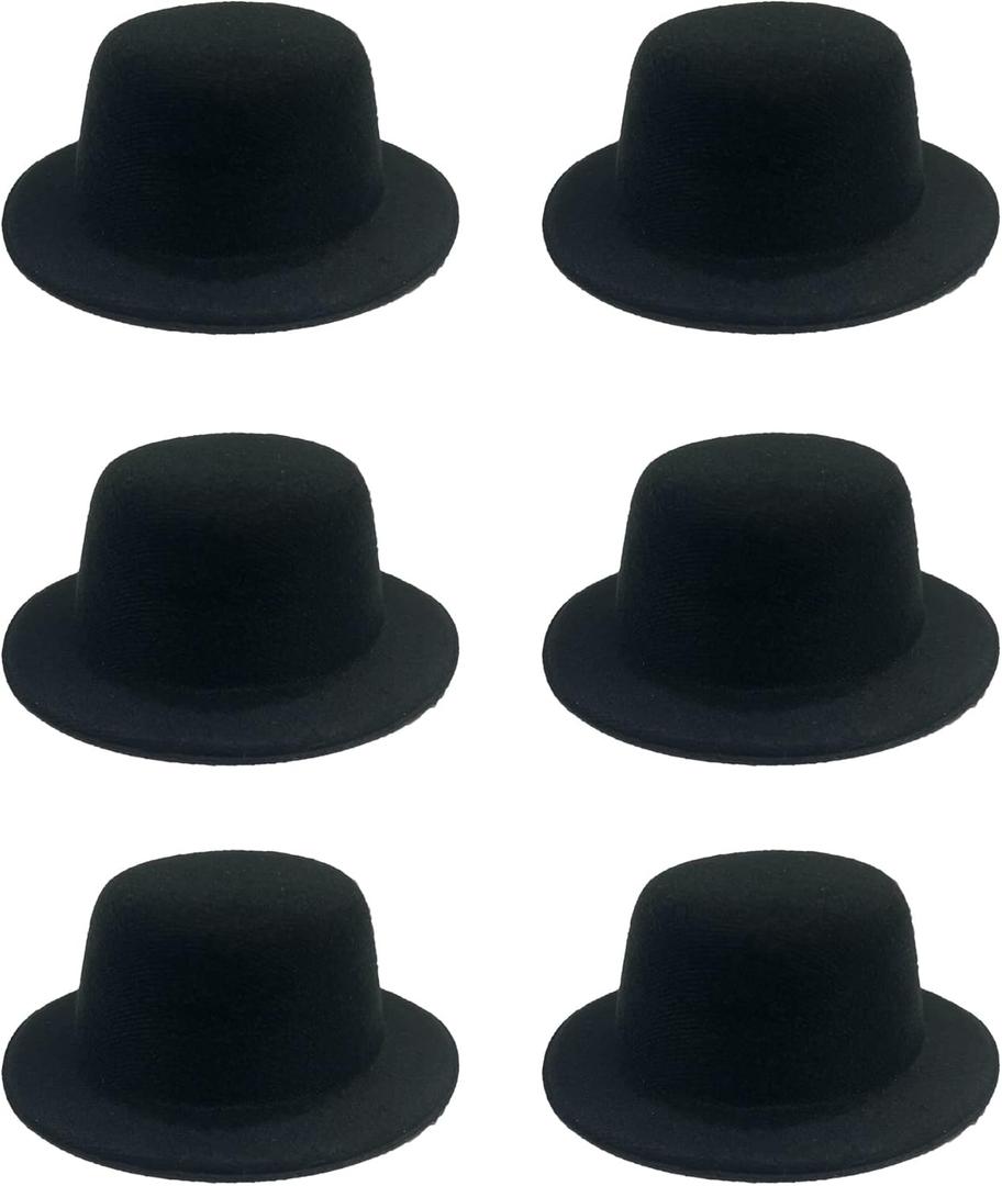 6 Pcs Mini Top Hat Miniature Formal Hats Felt Colorful for Crafts Hair Accessories Christmas Party Ornaments (Black)