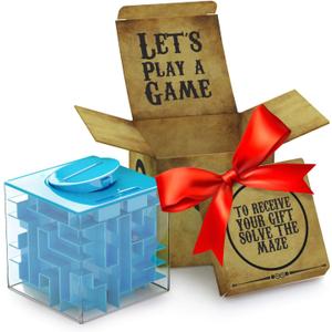 Money Gift Box Puzzle - Most Fun & Annoying Mystery for Adults, Money Box for Cash Gift Pull for Kids, Money Maze Puzzle for Adults Cash for Kids with Well-Crafted Package Money Maze (Blue)