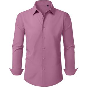 Mens Business Dress Shirt Long Sleeve Button Down Formal Shirt for Men Cotton Slim Fit Shirt for Wedding (Medium, Dark Pink)