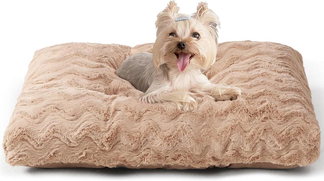EHEYCIGA Washable Dog Beds for Small Dogs, 23x18 Inch Pet Bed, Camel | Plush and Comfy Kennel Pad, Soft Dog Crate Mat, Deluxe Sleeping Mattress for Puppy Up to 25 lbs