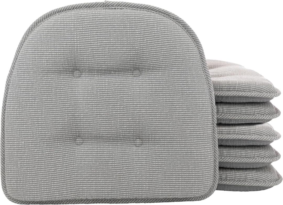 Klear Vu Omega Non-Slip Chair Cushions, Assembled in USA, U-Shaped Skid-Proof Seat Pads for Dining, Kitchen, Office, 15"x16", 6 Pack, Slub Gray
