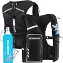 Running Vest for Women Men, Phone Pocket Running Hydration Vest with 500ML Soft Flask, Adjustable Chest Waist Straps, 10 Pockets Reflective Breathable Hydration Vest for Hiking, Biking, Marathon (Medium-Large)