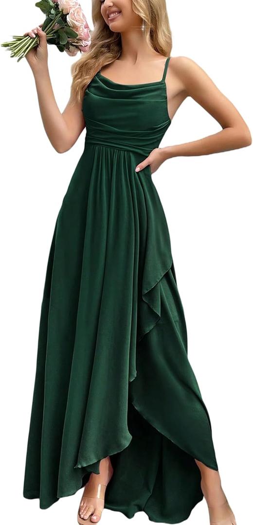 Women's Formal Evening Gown Elegant Long Prom Dress Summer Wedding Guest Party Cocktail Bridesmaid Maxi Dress, Dark Green Sma