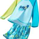 Angel season Boys Swimsuit Toddler Rash Guard Swim Set Long Sleeve Shirt with Swim Trunks Bathing Suit UPF 50+ Swimwear (5-6 Years, Blue Ocean Surfing)