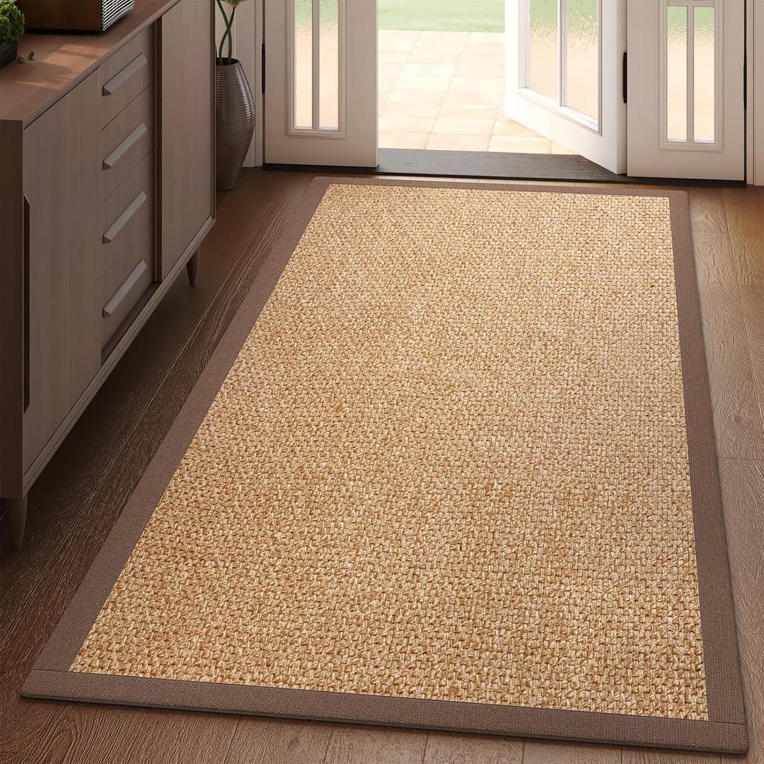 YDKGL Washable Runner Rug 3x5 Jute Like Entryway Indoor Runner Mat Rugs Non Slip, Woven Soft Farmhouse Area Boho Floor Carpet for Hallway Kitchen Laundry Hall Backdoor Bedroom Living Room, Brown