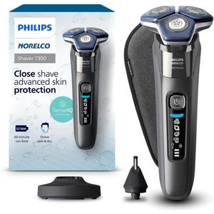 Philips Norelco Shaver 7300, Rechargeable Wet & Dry Electric Shaver with SenseIQ Technology, Pop-up Trimmer, Charging Stand, Click-on Nose Trimmer, & Travel Case, S7887/92 (Dark Chrome)