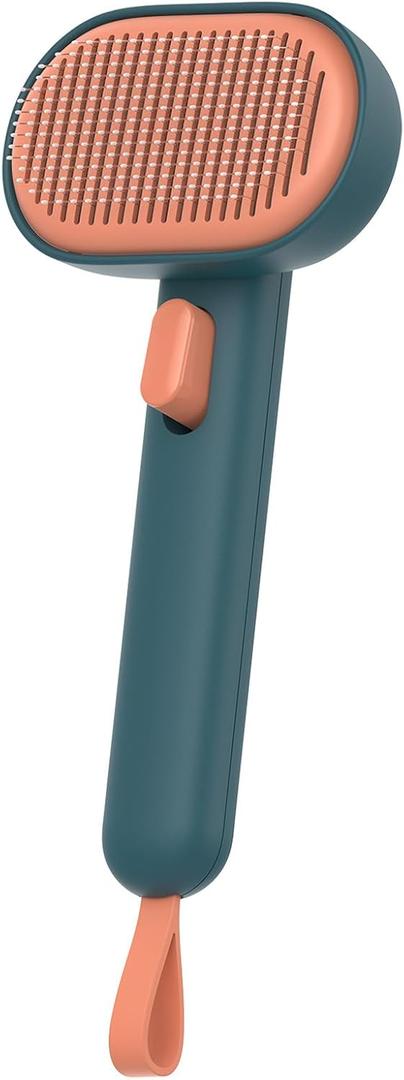 Aumuca Skin Friendly Self-Cleaning Slicker Brush for Dogs & Cats, Gentle Pet Grooming Tool for Shedding & Deshedding, Efficient Hair Remover for Long & Short Haired Pets (Green)