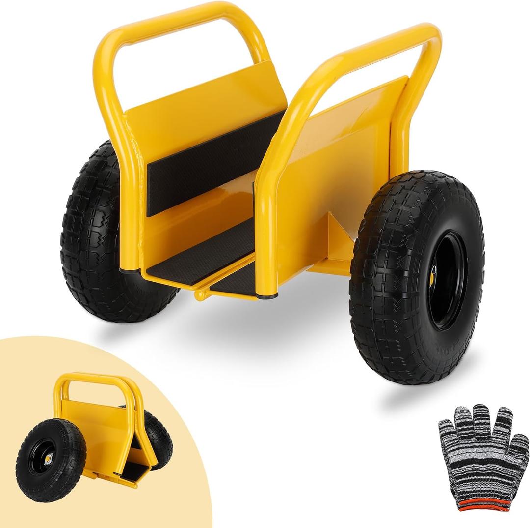 Heavy Duty Panel Dolly Slab Dolly Two Comfortable Handles 10 Inch Solid Rubber Tires Supports Up to 1000 Pounds All Terrain Movement Ideal for Heavy Drywall Sheets and Door Material Transport (Yellow)