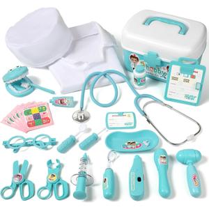 Phobby Durable Doctor Kit for Kids, 27 Pcs Deluxe Pretend Play Medical Kit Toy with Real Stethoscope, Doctor Toys for Toddlers Boys Girls Aged 3 4 5 6 7 8
