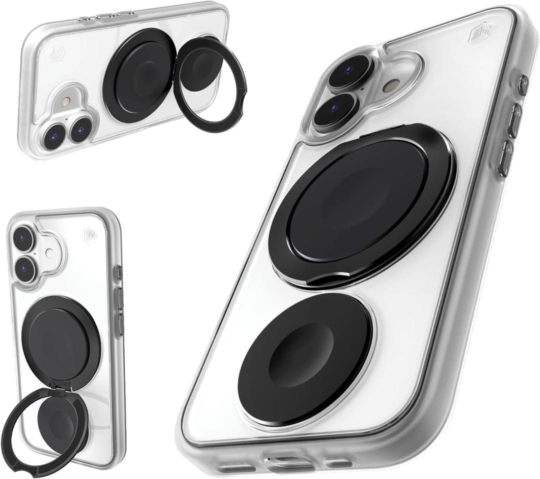 STM Roll Spin MagSafe Case for iPhone 16 - Designed to Calm Your Mind- Fidget Spinning Disc- Impact Absorbing TPU for Enhanced Drop Protection - Magnetic Ring 360 Kickstand - Clear/Black