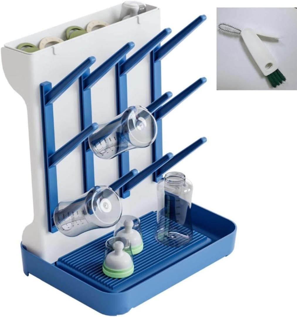 Tecdigbo Baby Bottle Drying Rack, Countertop Bottle Dryer, Cup Drying Rack, for 12Pc Bottles and Accessories,Pump Parts,Pacifiers,for Small Water Cup,Vitality Blue, Free Small Brush for Cleaning