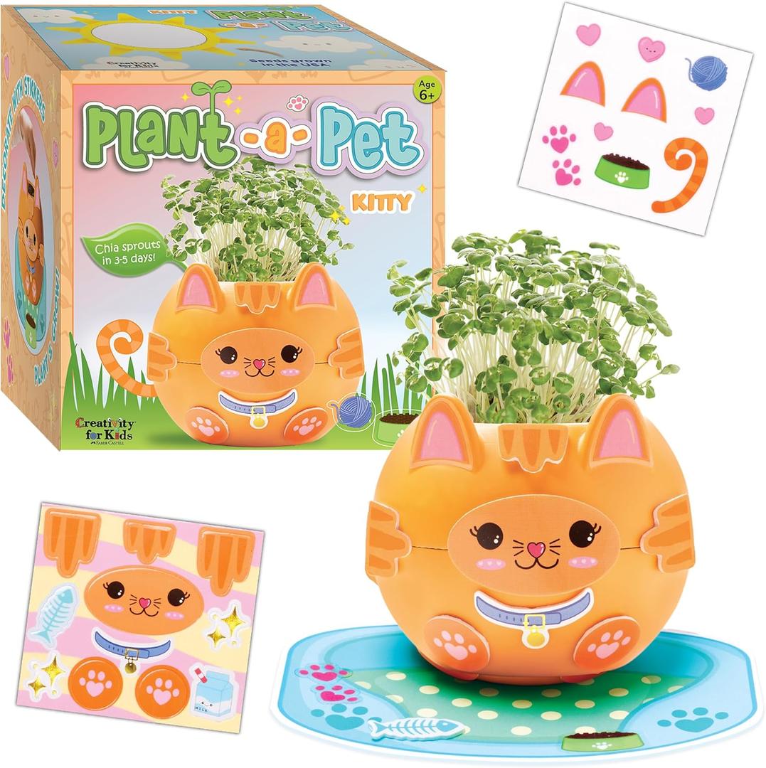 Creativity for Kids Plant-A-Pet: Kitty - Arts and Crafts for Kids, Mini Gifts for Girls and Easter Basket Stuffers for Kids, Chia Seed Plant Pet (Ages 6+)