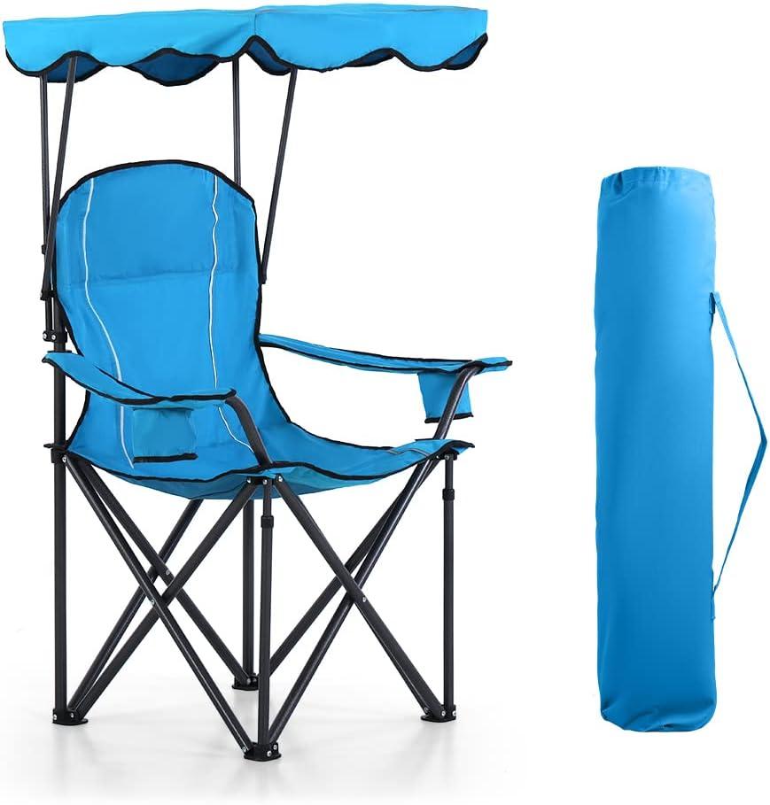 HIGH POINT SPORTS Camping Chairs with Shade, Foldable Canopy Chair, Folding Camping Shade Chair for Outdoor, Camping, Patio, Support 350 LBS, Blue