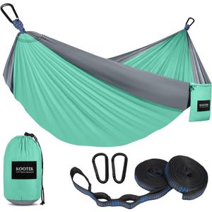 Kootek Camping Hammock, Portable Hammocks with Tree Straps & Attached Carry Bag, Camping Essentials Gear, Perfect for Outside Indoor Hiking Beach Backpack Travel (Large, Turquoise & Grey)