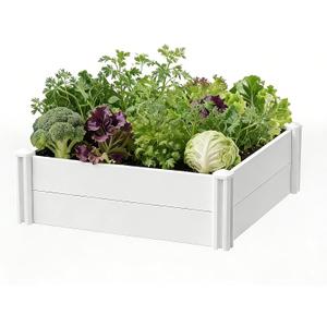 4'x4'x12 White Vinyl Raised Garden Bed Kit | Screwless Modular Planter Box | Outdoor Above Ground Bed for Vegetables, Herbs, Flowers & Whelping Pen