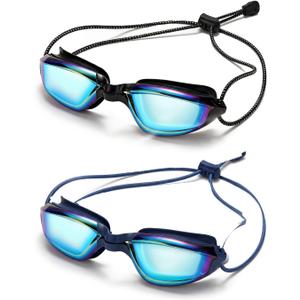 4 x Aegend Swimming Goggles with Adjustable Bungee Strap, No Leak Anti-Fog UV Protection Mirrored Swim Goggles for Adults