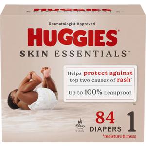 Huggies Size 1 Diapers, Skin Essentials Baby Diapers, Size 1 (8-14 lbs), 56 Count, Packaging May Vary