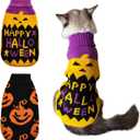 Vehomy 2Pcs Dog Cat Halloween Sweaters Dog Pumpkin Sweater Dog Cat Pumpkin Turtleneck Knitwear Shirt Dog Puppy Halloween Costume Clothes for Small Medium Dogs Cats M