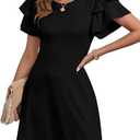 Dokotoo Women 2025 Summer Ruffle Edge Sleeve Dresses Floral Casual Beach Mini Dress with Pocket, Small, Black