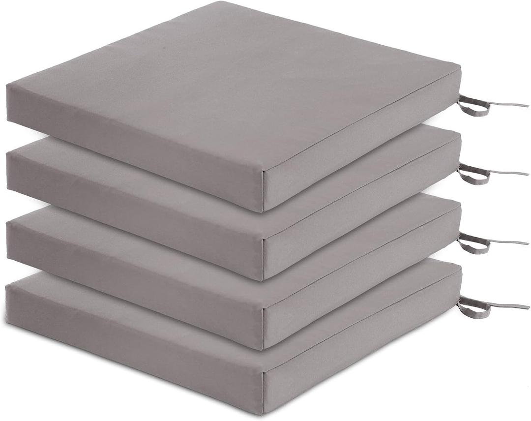 Patio Chair Cushions Set of 4, Outdoor Seat Cushions for Patio Furniture 19 x 19 Inch, Indoor Square Corner Dining Chair Pads Set with Ties and Inner Dust Cover, (Grey) Patio Chair Cushions Set of 4, Outdoor Seat Cushions for Patio Furniture 19 x 19 Inch, Indoor Square Corner Dining Chair Pads Set with Ties and Inner Dust Cover, (Grey)