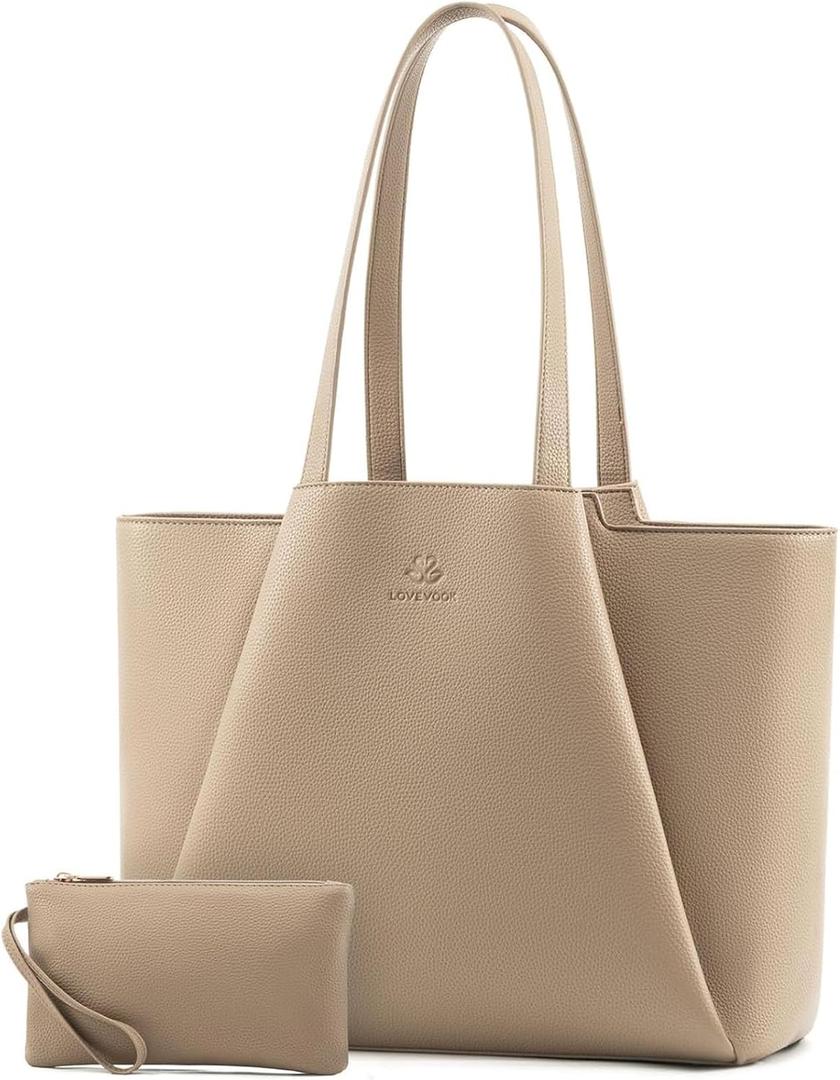LOVEVOOK Laptop Tote for Women - 15.6 Inch Faux Leather Laptop Bag with Clutch, Large Capacity Office Purse Computer