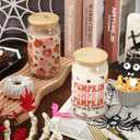 Whaline 2 Pack Halloween Drinking Glasses 16oz Scary Pumpkin Glass Cup Orange Pink Iced Coffee Cup with Lid Straw for Fall Halloween Cocktail Whiskey Beer Soda