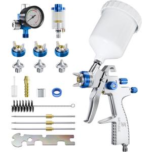 LVLP Air Spray Gun Premium Kit with 1.3/1.5/1.7mm Nozzle & Air Regulator,Automotive Paint Sprayer, for Cars & House DIY Painting Gun (Silver)
