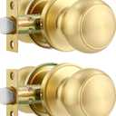 Karlstone 2 Pack Brass Door Knob for Bath Room Closet, Passage Door Knob Gold for Hallway and Closet Door Handle Lockset, Round Passage Gold Door Knobs