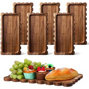 LemonRoad 6 Pcs Scalloped Acacia Wood Serving Platters and Trays, 11.8 x 5.1 Inch Acacia Wood Serving Tray Charcuterie Boards Platters for Food or Desserts Bread Cheese Fruit Tea