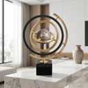 Abstract Metal Globe Sculpture Decor - Modern Black and Gold Desk Art for Office, Living Room Tabletop Decor, Unique Home Decoration Gift