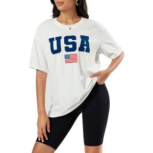 Womens Oversized Summer T Shirts Fashion Floral Graphic Tees Short Sleeve Beach Vacation Trendy Clothes 2025 (Large, Classic Usa Flag)