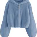 GAMISOTE Kids Girl's Fuzzy Hoodies Warm Loose Button Down Pullover Sherpa Jacket Top (7-8 Years, Blue)