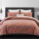 SLEEPBELLA Washed Double Layer Muslin 100% Cotton Comforter Set King Size, Paisley Fluffy Thick Checked Bedding Set, Soft Breathable (1 Comforter, 2 Pillow Shams)