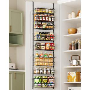 8-Tier Adjustable Over the Door Pantry Organizer with 2 Sets Hooks Fits Most Doors, Hanging Spice Rack for Pantry Door Organizer And Storage, Black