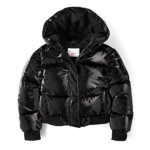 The Children's Place,Girls,Water and Wind Resistant Hooded Zip Front Bomber Puffer Jacket, (Black, XS)