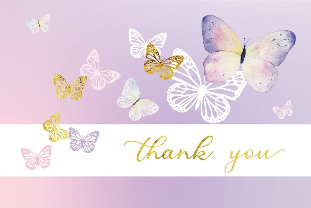 2 x Gooji 4x6 Purple Butterfly Thank You Cards Multipack with Envelopes Bulk 20-Pack Peel-and-Seal Envelopes, Birthday Party, Baby Shower, Bridal Shower, Weddings, Small Business