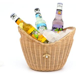 Lexenic Ice Bucket with Handle, Woven and Acrylic Double Layer Busket Design, 4L Champagne Wine Bucket for Cocktail Bar, Parties- Anti Frozen Hands Anti Water Leakage (Kita)