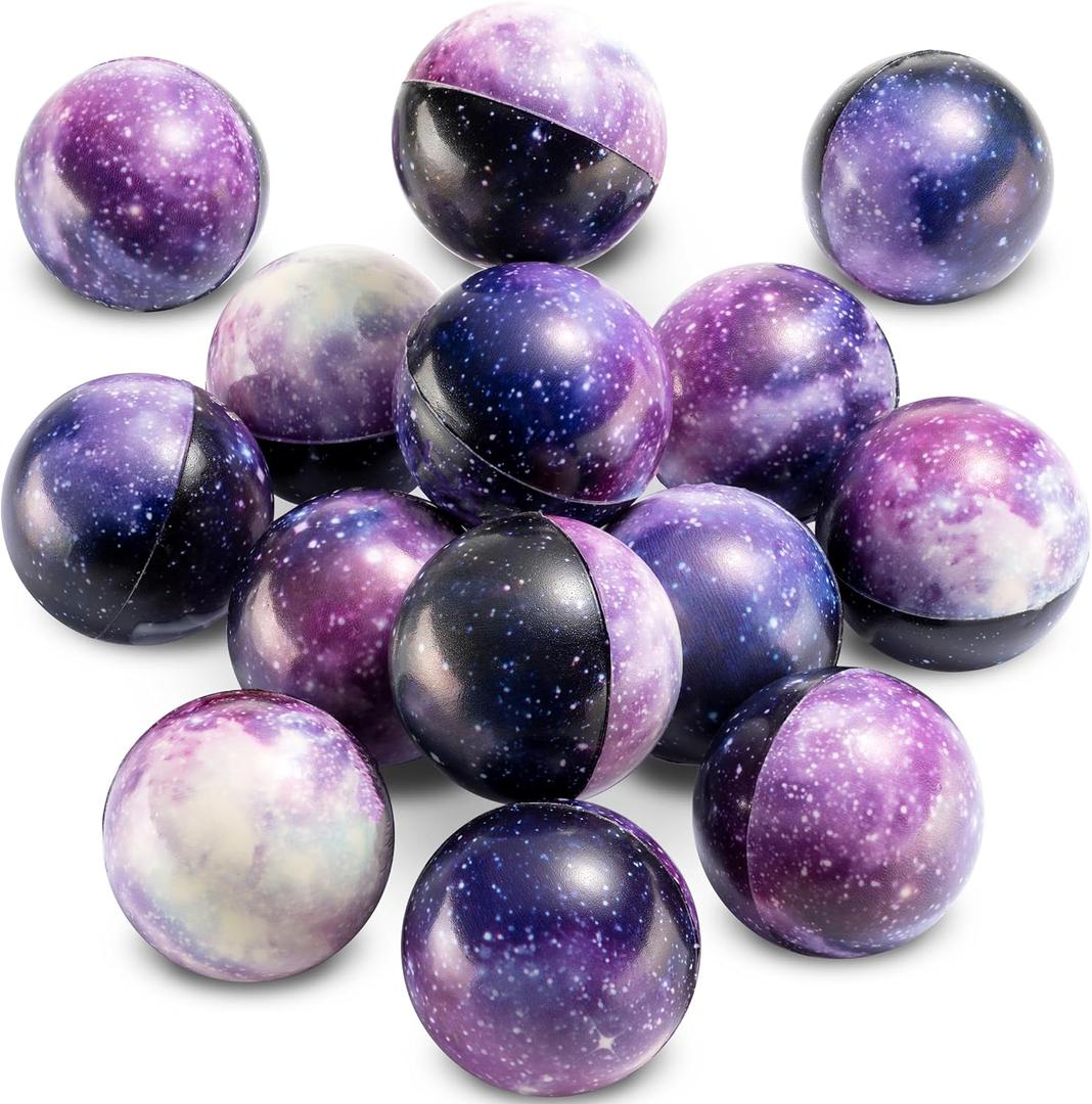 Galaxy Stress Balls for Kids - Pack of 24 Bulk - Squeeze Anxiety Fidget Sensory Balls for Children with Outer Space Theme, Toys for Party Favors and Birthday Party Supplies