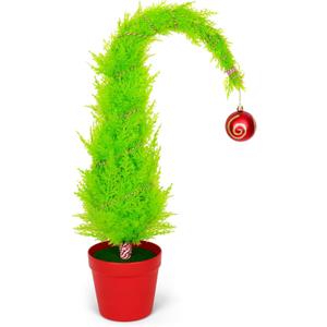 2Ft Christmas Tree Decorations, Mini Tabletop Christmas Tree with Red Thread Balls Lime Green Christmas Decorations for Centerpiece Tabletop Home Office Decor