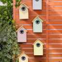 Bluebird Bird Houses for Outside Clearance - Set of 3 Nest Box with Stainless Steel Predator Guard - Alaskan Red Cedar Shingles Roof - UV Painting - 10 Years Outdoor(Beach Hut Houses)